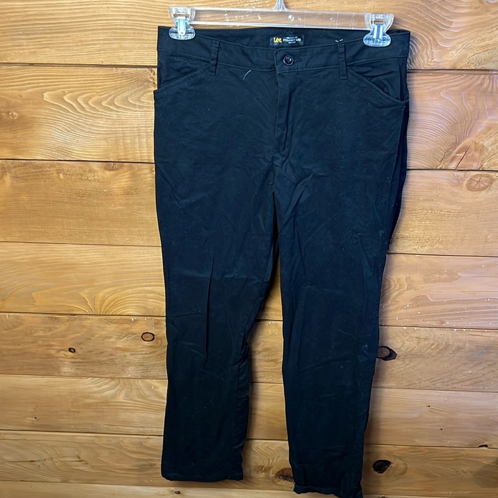 Lee Relaxed fit Straight Leg mid riseWomens 10 R Black Blue Denim Pants stretch